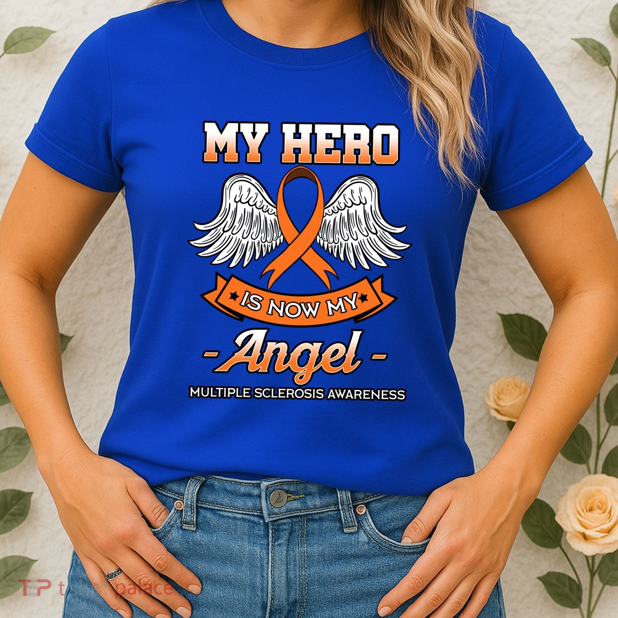 My Hero Is Now My Angel Multiple Sclerosis Clouds Glial Scar Gift Women's T-Shirt