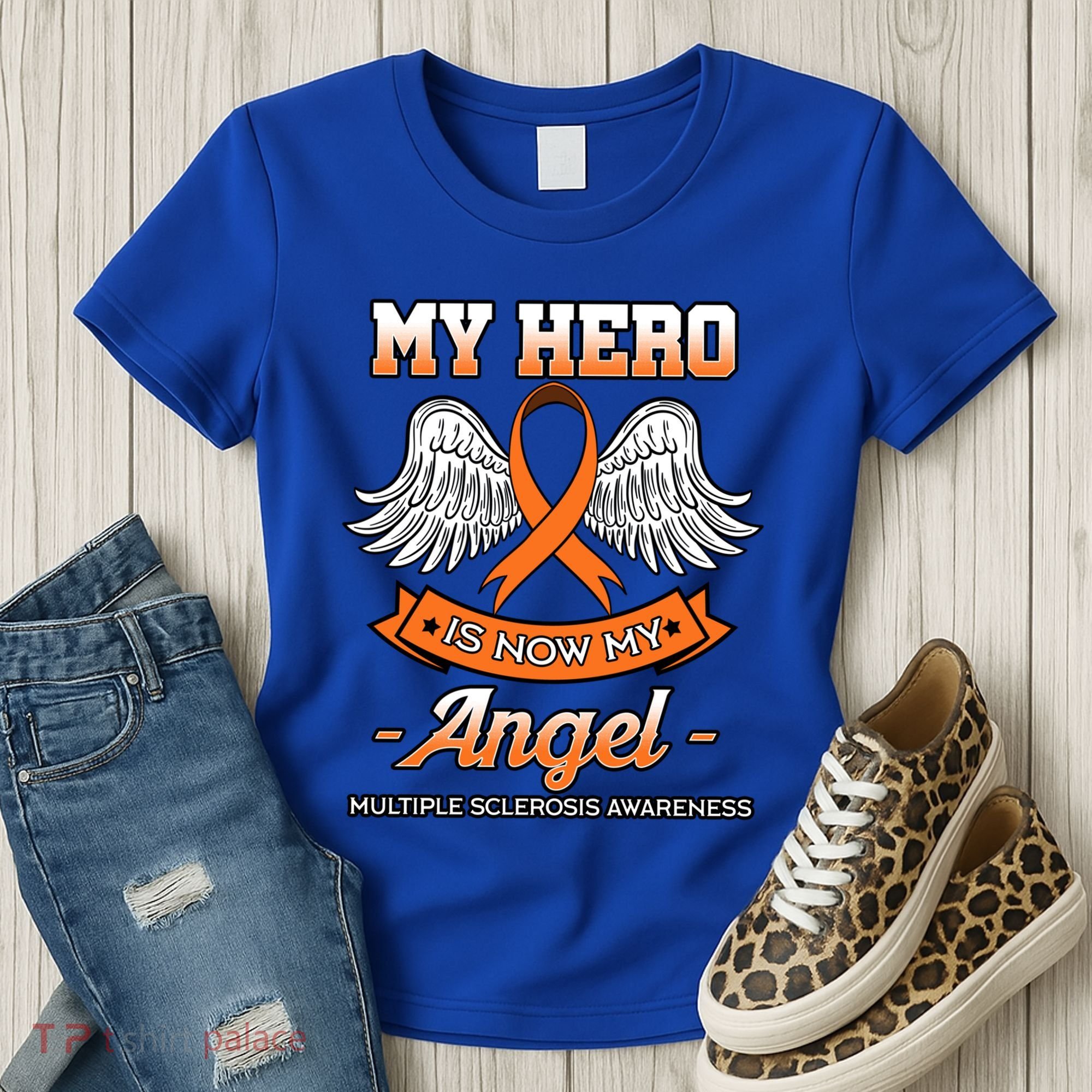My Hero Is Now My Angel Multiple Sclerosis Clouds Glial Scar Gift Women's T-Shirt