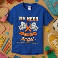 My Hero Is Now My Angel Multiple Sclerosis Clouds Glial Scar Gift Kids T-Shirt thumb 3
