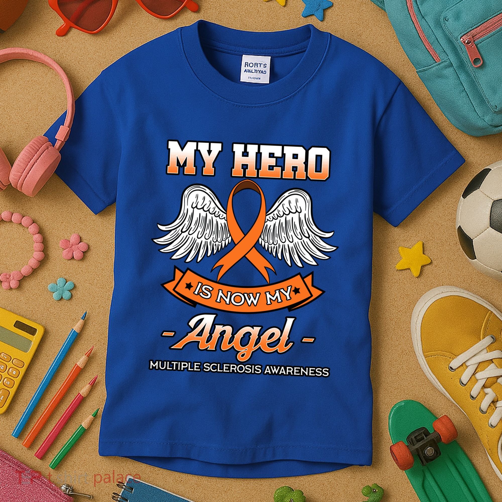 My Hero Is Now My Angel Multiple Sclerosis Clouds Glial Scar Gift Kids T-Shirt