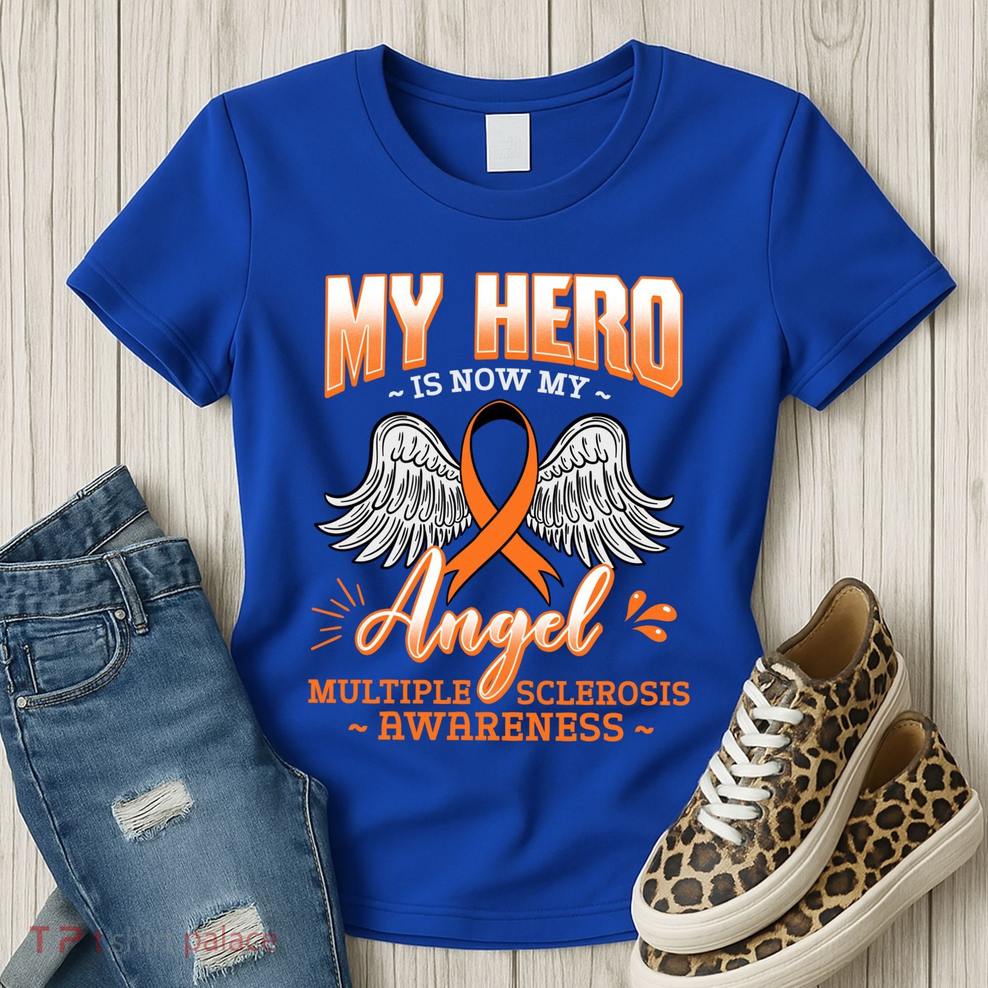 My Hero Is Now My Angel Multiple Sclerosis Glial Scar Orange Meaningful Gift Women's T-Shirt