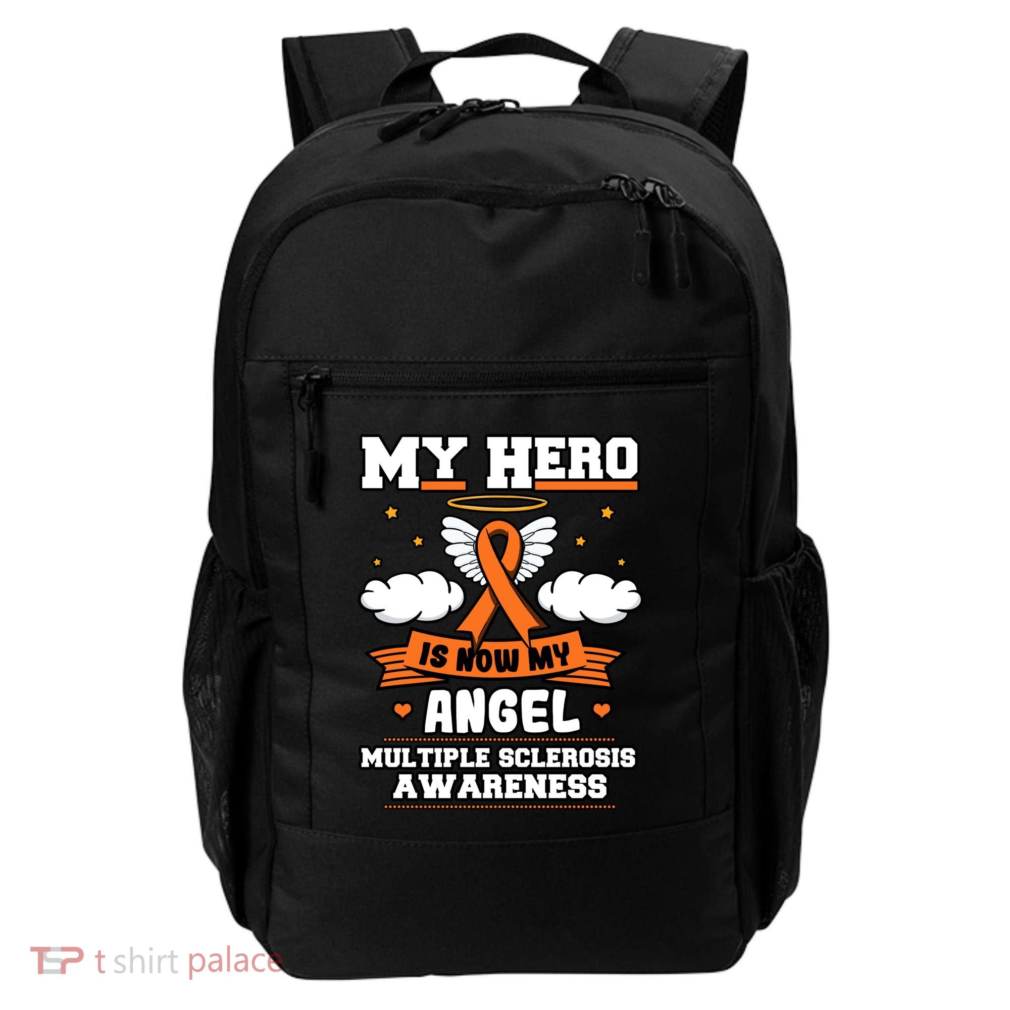 My Hero Is Now My Angel Multiple Sclerosis Orange Ribbon Gift Backpack