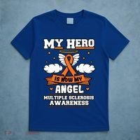 My Hero Is Now My Angel Multiple Sclerosis Orange Ribbon Gift T-Shirt thumb 5