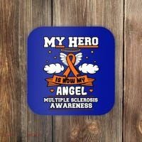 My Hero Is Now My Angel Multiple Sclerosis Orange Ribbon Gift Coaster thumb 0