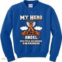 My Hero Is Now My Angel Multiple Sclerosis Orange Ribbon Gift Kids Sweatshirt thumb 0