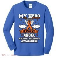My Hero Is Now My Angel Multiple Sclerosis Orange Ribbon Gift Kids Long Sleeve Shirt thumb 0