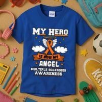 My Hero Is Now My Angel Multiple Sclerosis Orange Ribbon Gift Kids T-Shirt thumb 3