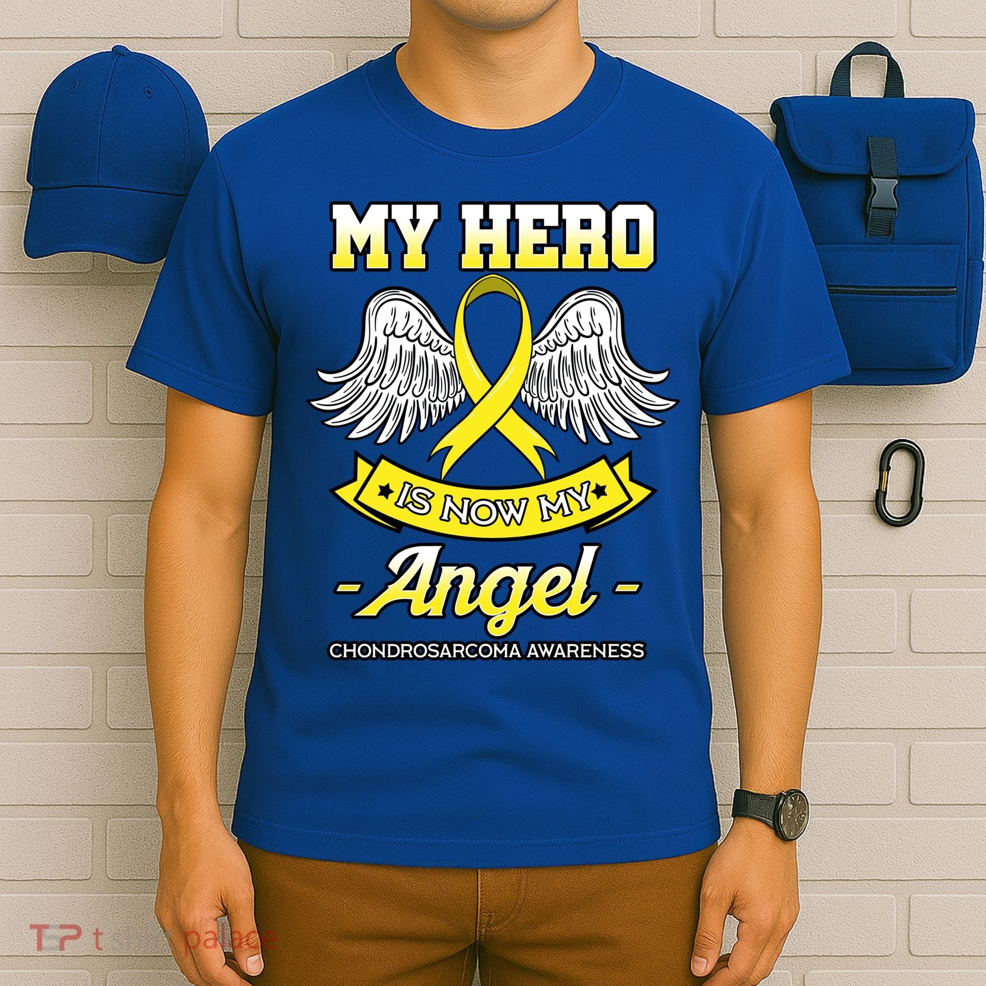 My Hero Is Now My Angel Chondrosarcoma Bone Cancer Sarcoma Gift T-Shirt