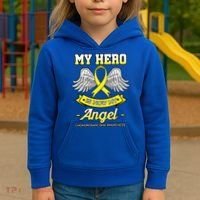 My Hero Is Now My Angel Chondrosarcoma Bone Cancer Sarcoma Gift Kids Hoodie thumb 3