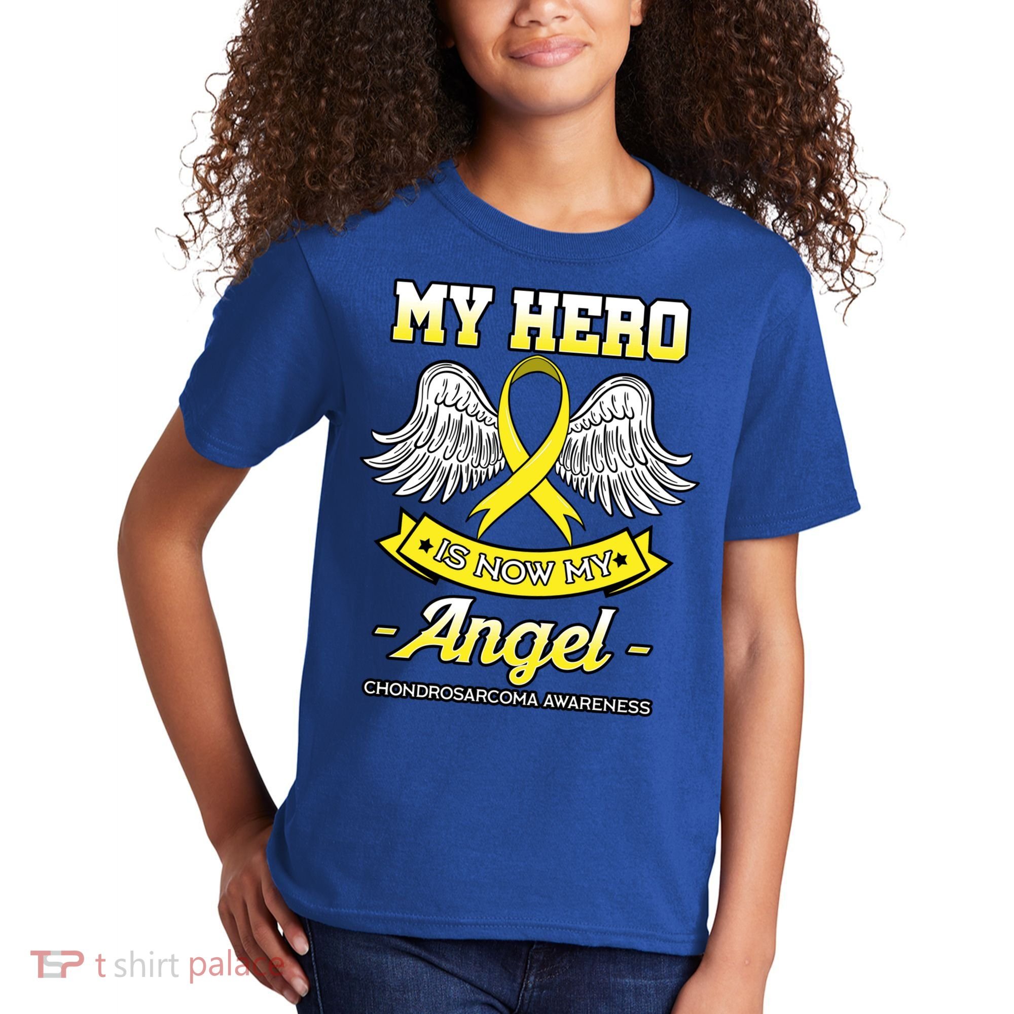 My Hero Is Now My Angel Chondrosarcoma Bone Cancer Sarcoma Gift Kids T-Shirt