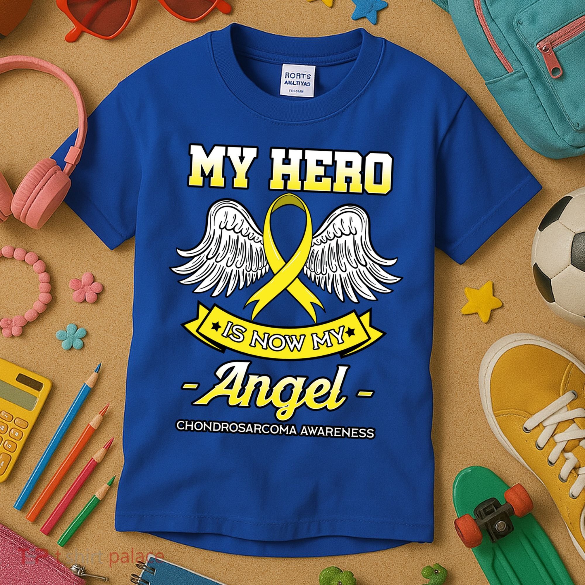 My Hero Is Now My Angel Chondrosarcoma Bone Cancer Sarcoma Gift Kids T-Shirt