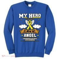 My Hero Is Now My Angel Chondrosarcoma Bone Cancer Sarcoma Great Gift Sweatshirt thumb 0