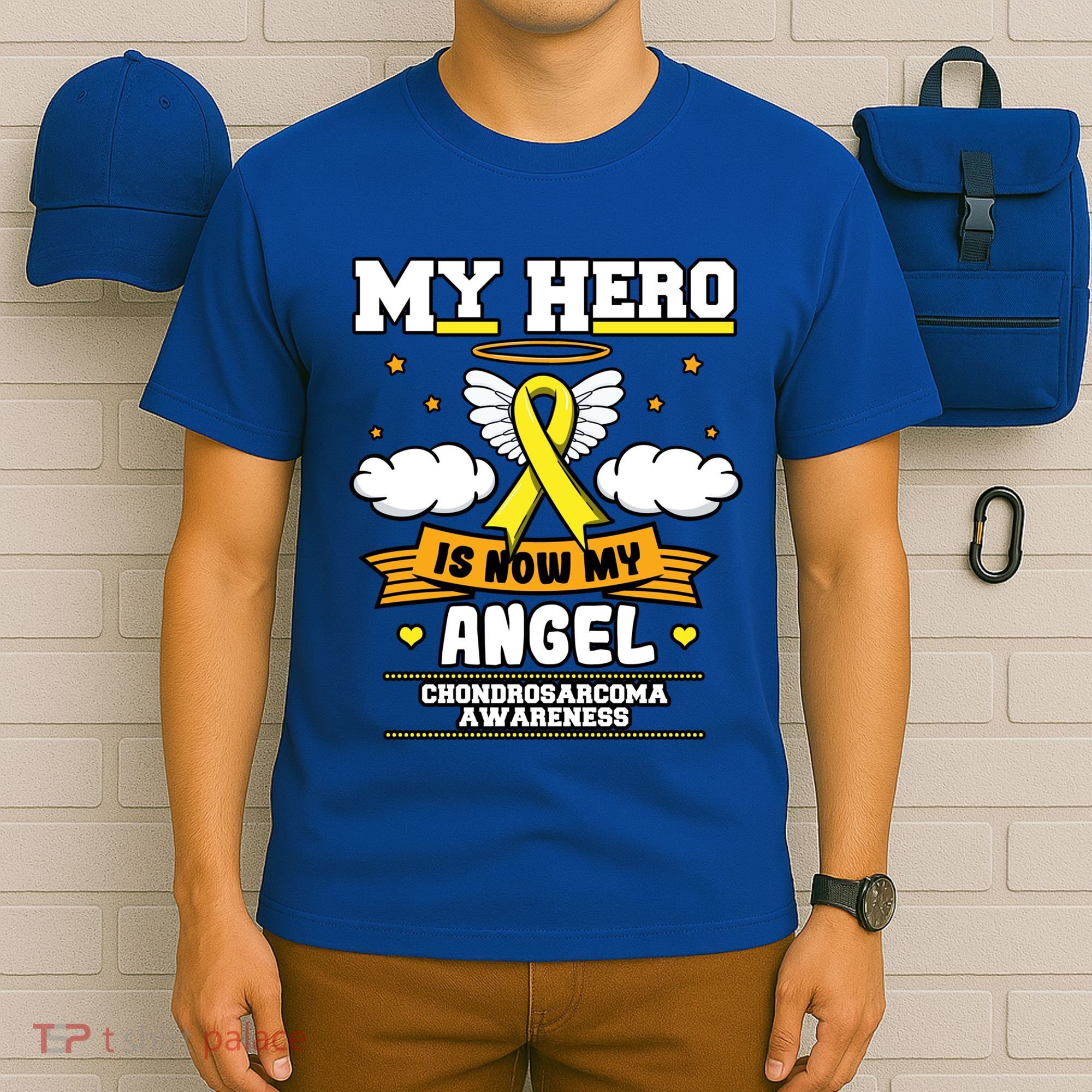 My Hero Is Now My Angel Chondrosarcoma Bone Cancer Sarcoma Great Gift T-Shirt