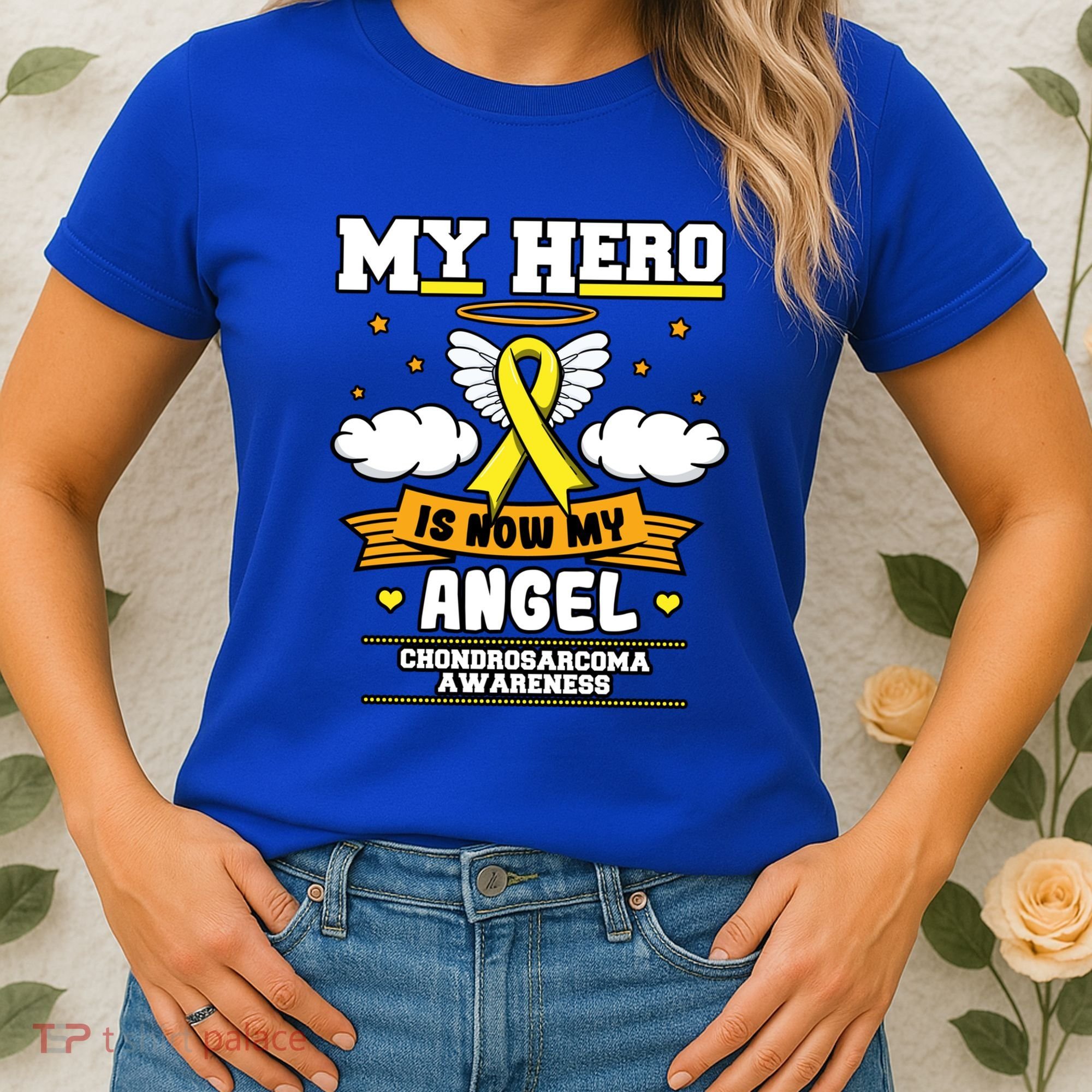 My Hero Is Now My Angel Chondrosarcoma Bone Cancer Sarcoma Great Gift Women's T-Shirt