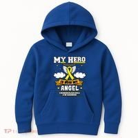 My Hero Is Now My Angel Chondrosarcoma Bone Cancer Sarcoma Great Gift Kids Hoodie thumb 0