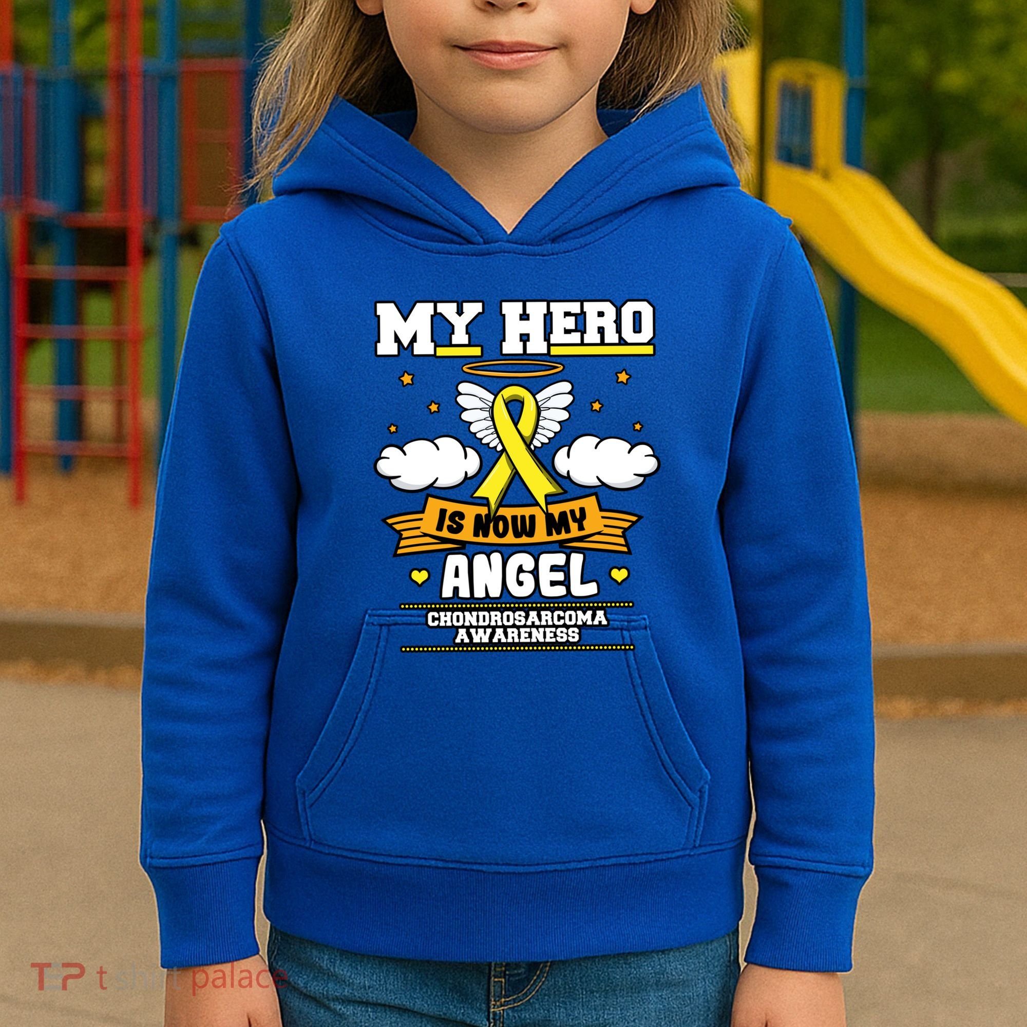 My Hero Is Now My Angel Chondrosarcoma Bone Cancer Sarcoma Great Gift Kids Hoodie