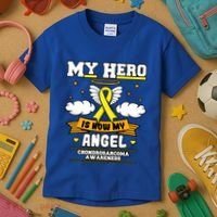 My Hero Is Now My Angel Chondrosarcoma Bone Cancer Sarcoma Great Gift Kids T-Shirt thumb 3