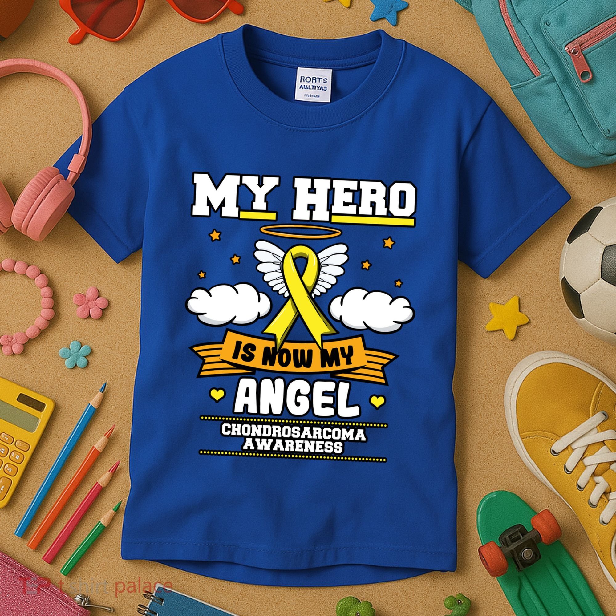 My Hero Is Now My Angel Chondrosarcoma Bone Cancer Sarcoma Great Gift Kids T-Shirt