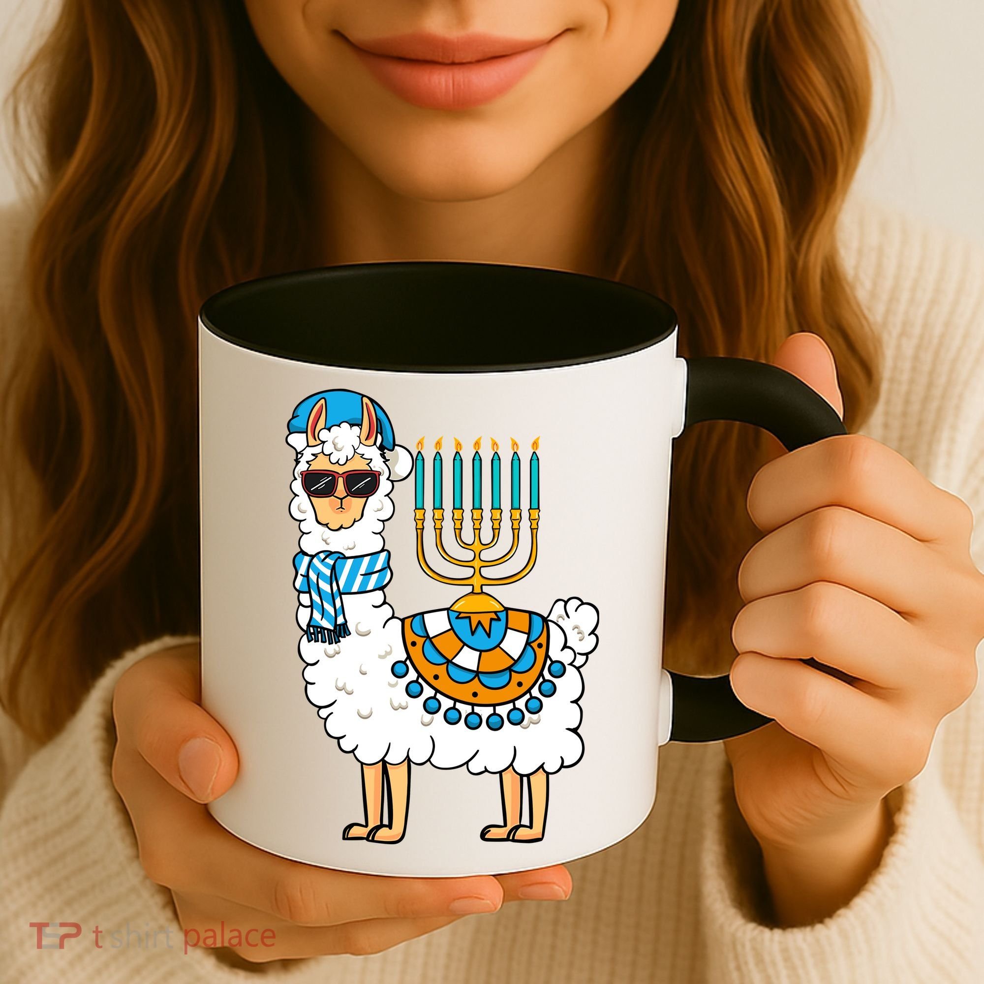 Menorah Hanukkah Llama Cute Alpaca Chanukah Coffee Mug