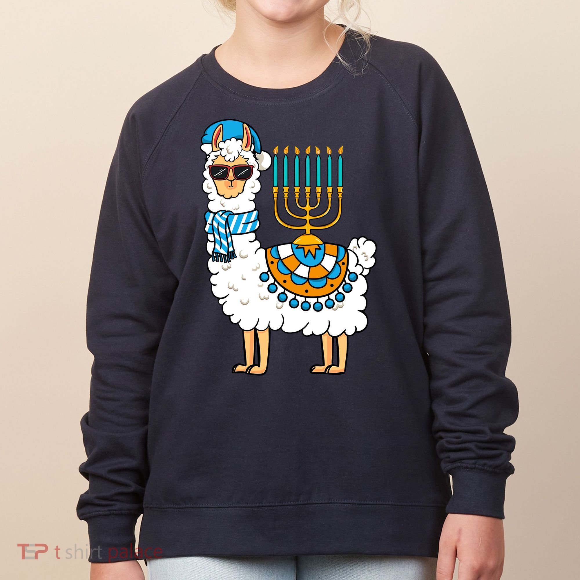 Menorah Hanukkah Llama Cute Alpaca Chanukah Women's Sweatshirt