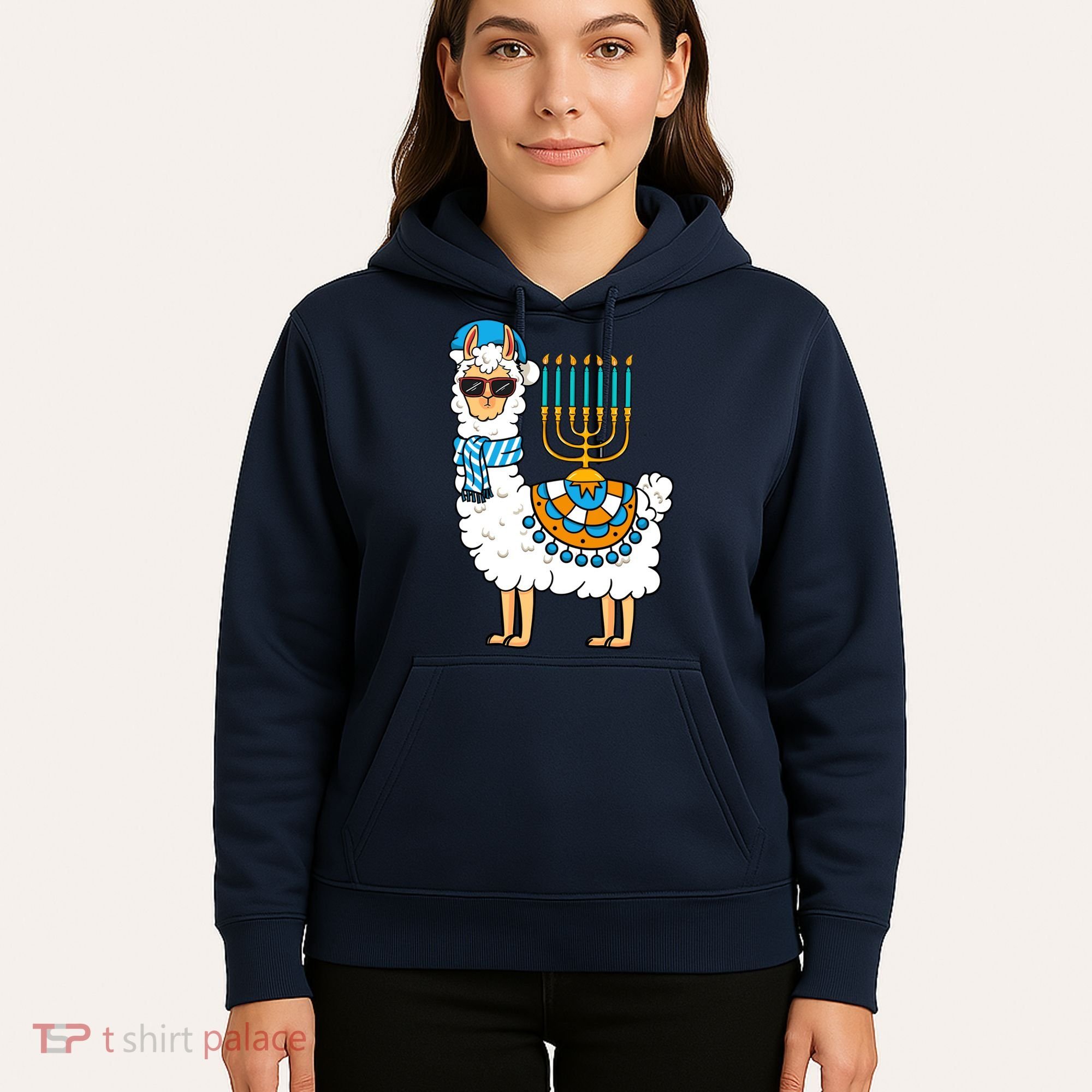 Menorah Hanukkah Llama Cute Alpaca Chanukah Hoodie