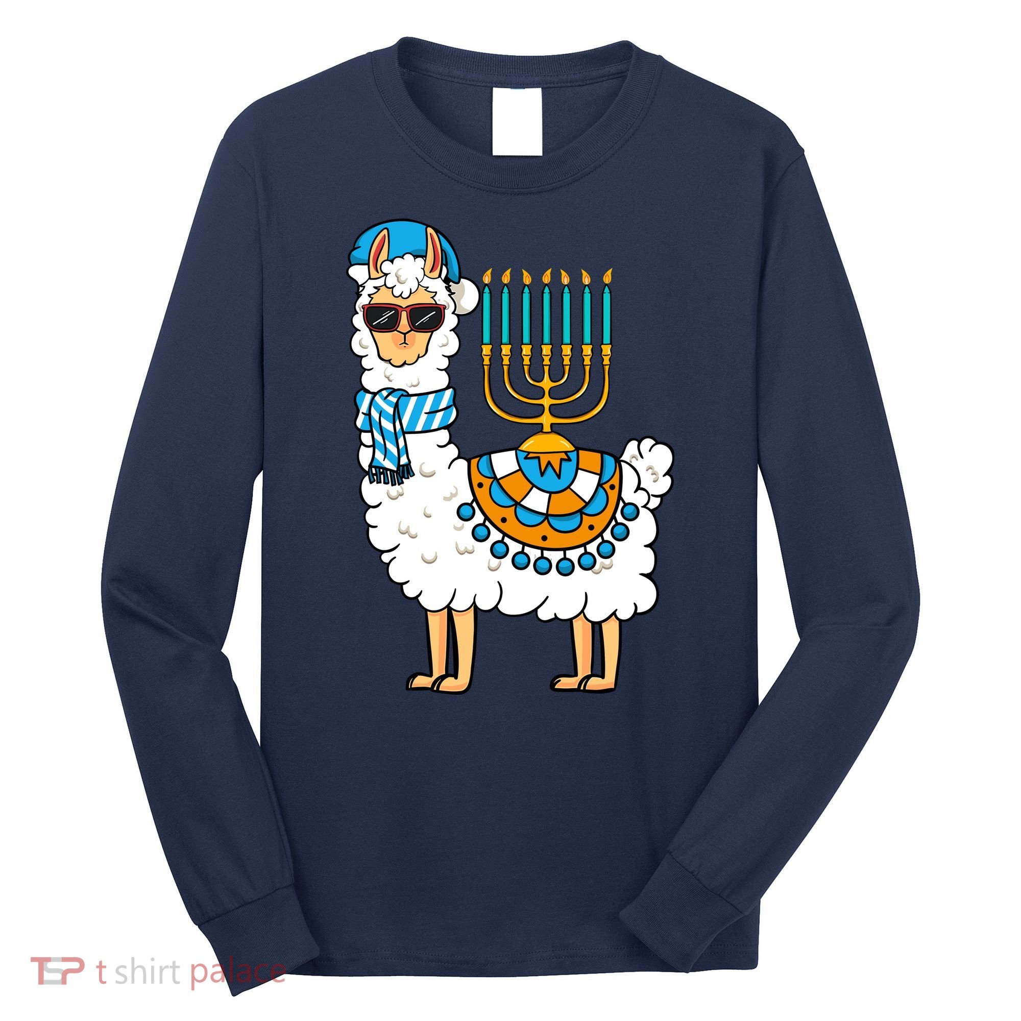Menorah Hanukkah Llama Cute Alpaca Chanukah Long Sleeve Shirt