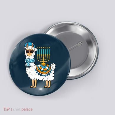 Menorah Hanukkah Llama Cute Alpaca Chanukah Button