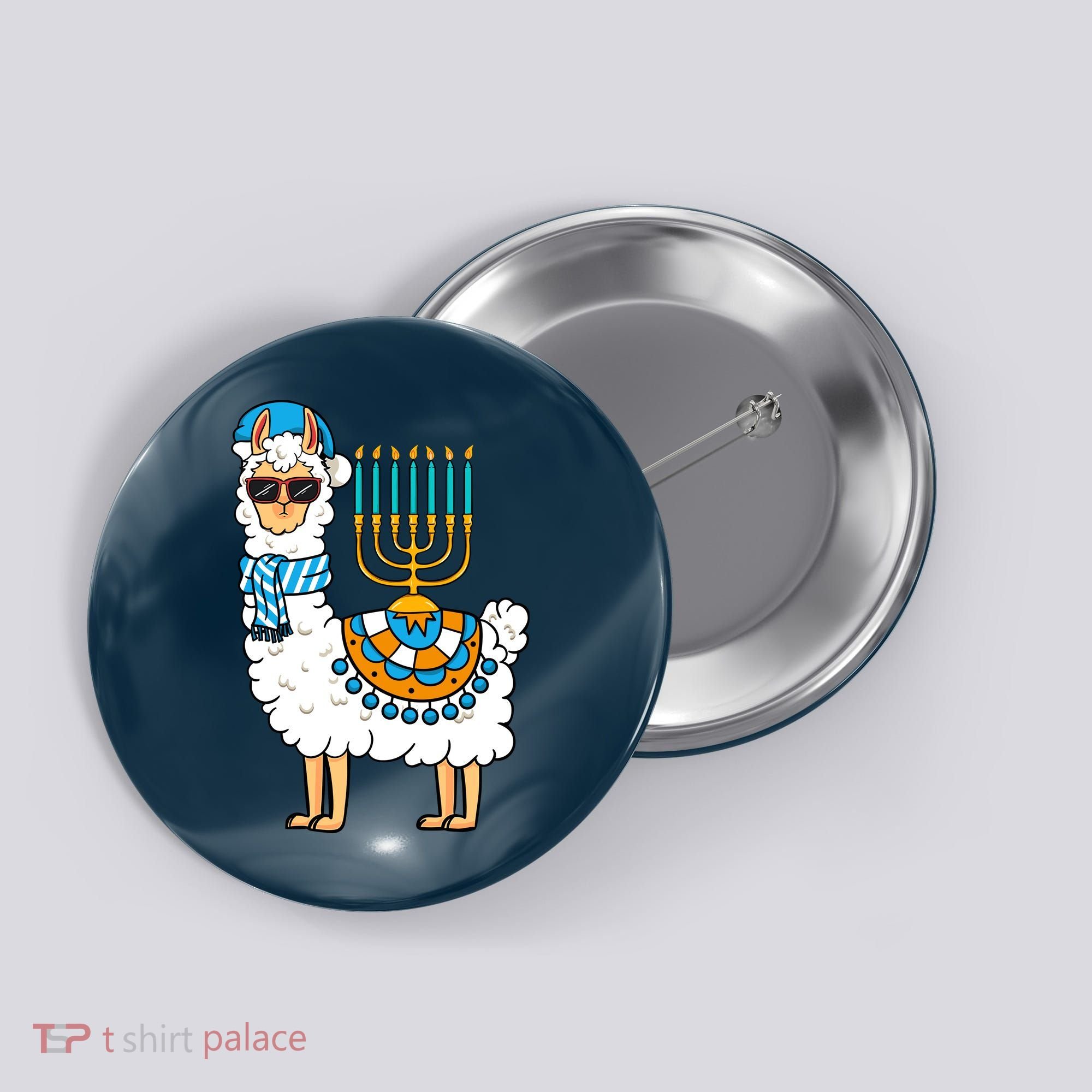 Menorah Hanukkah Llama Cute Alpaca Chanukah Button