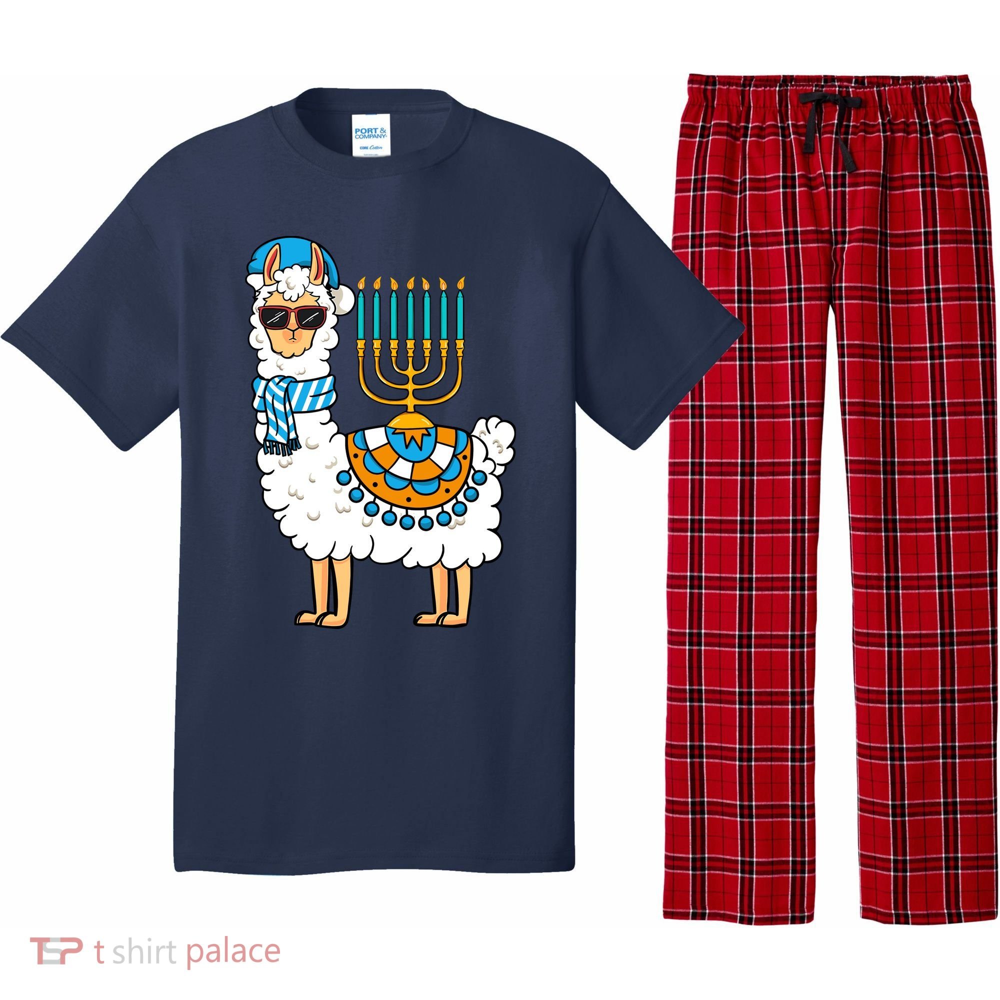 Menorah Hanukkah Llama Cute Alpaca Chanukah Pajama Set