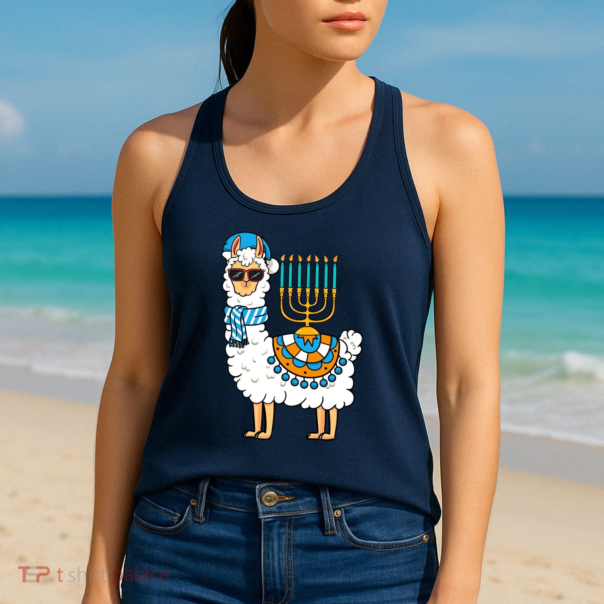Menorah Hanukkah Llama Cute Alpaca Chanukah Women's Tank Top