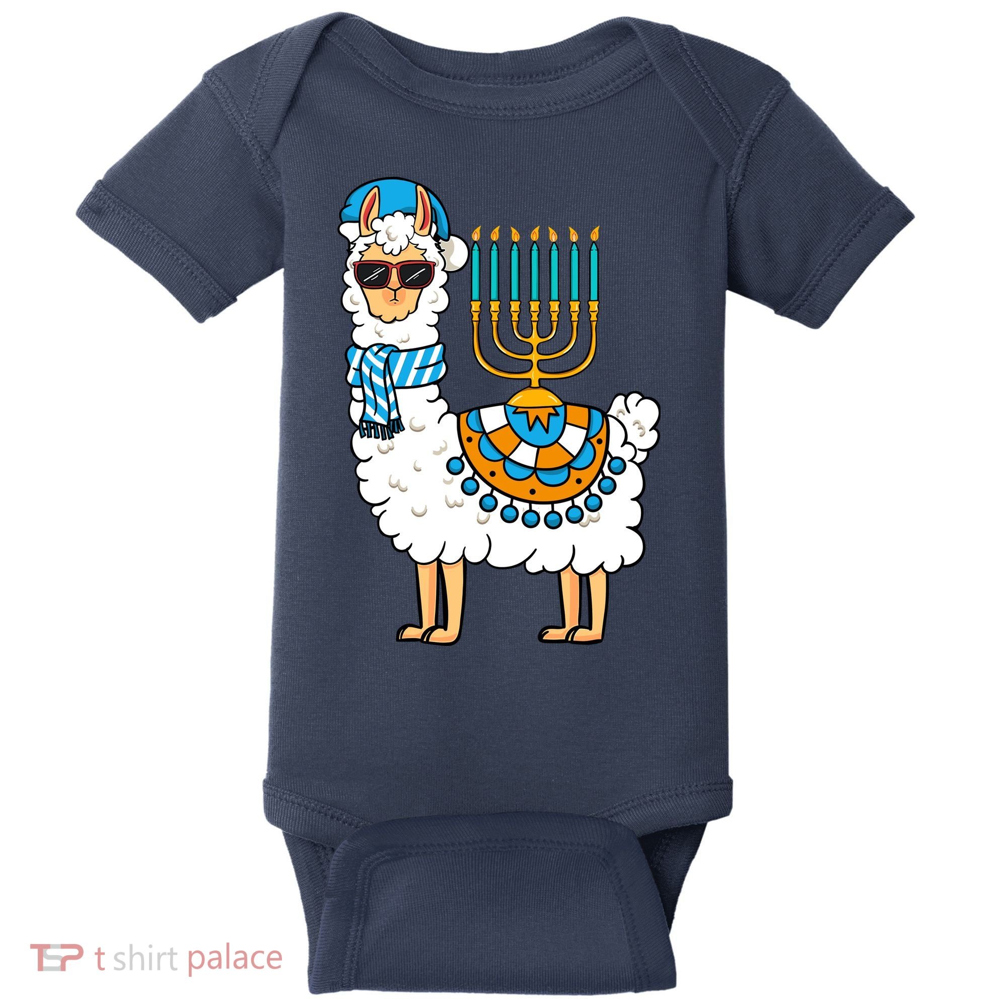 Menorah Hanukkah Llama Cute Alpaca Chanukah Baby Bodysuit