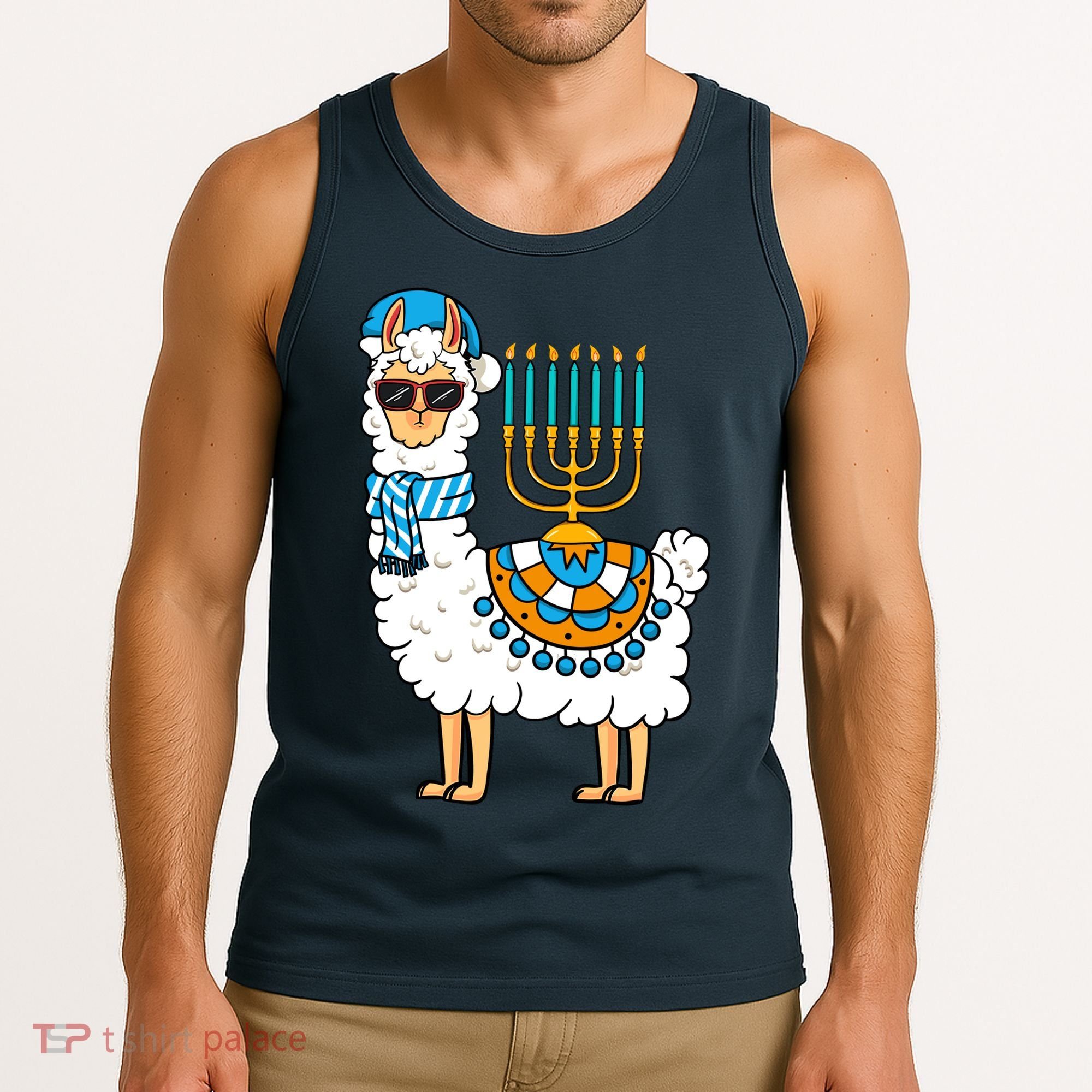 Menorah Hanukkah Llama Cute Alpaca Chanukah Tank Top