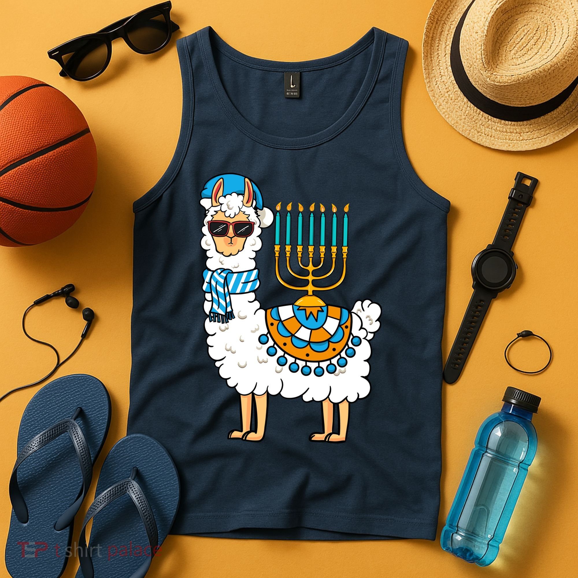 Menorah Hanukkah Llama Cute Alpaca Chanukah Tank Top