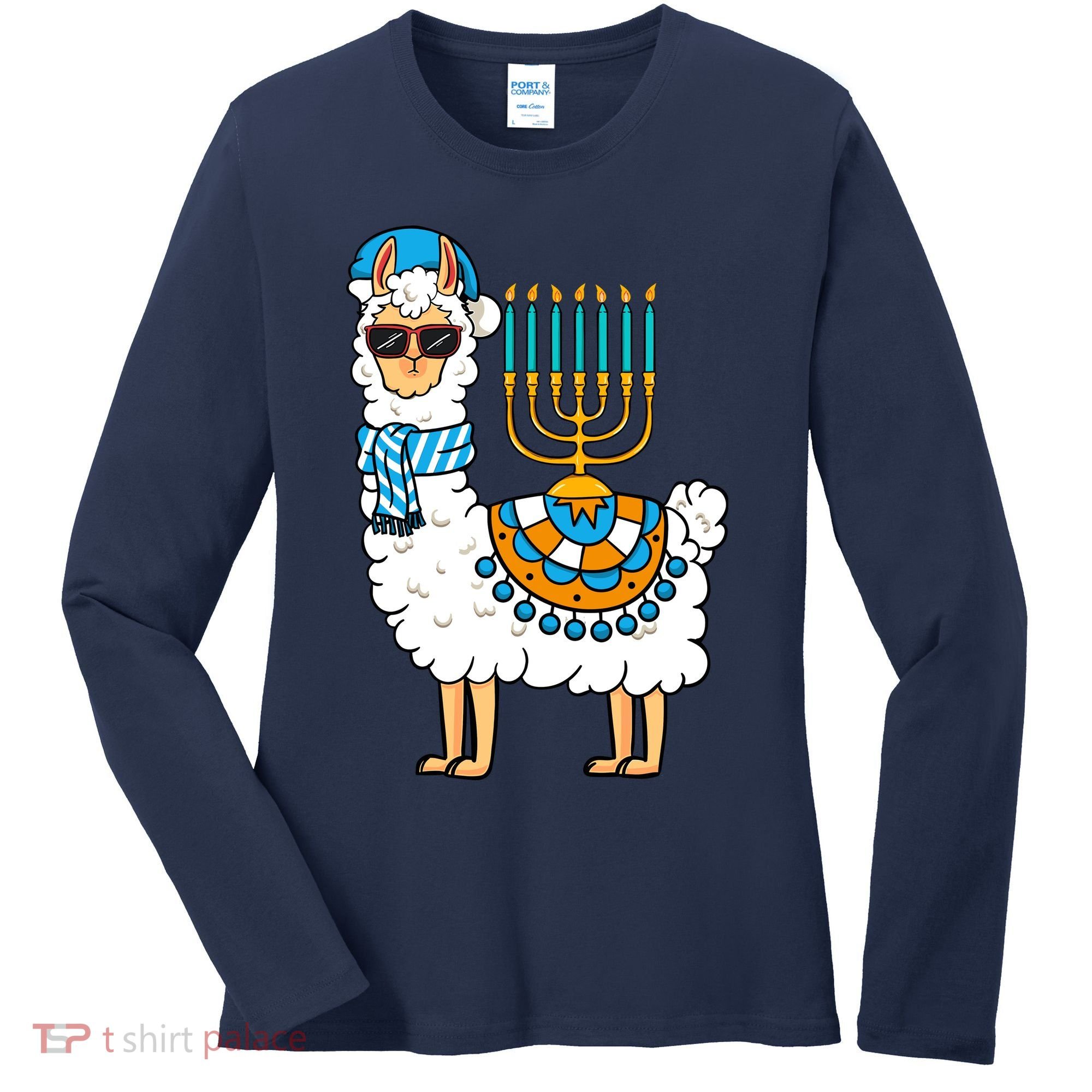 Menorah Hanukkah Llama Cute Alpaca Chanukah Women's Long Sleeve Shirt