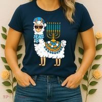 Menorah Hanukkah Llama Cute Alpaca Chanukah Women's T-Shirt thumb 2