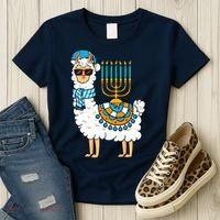 Menorah Hanukkah Llama Cute Alpaca Chanukah Women's T-Shirt thumb 3