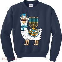 Menorah Hanukkah Llama Cute Alpaca Chanukah Kids Sweatshirt thumb 0