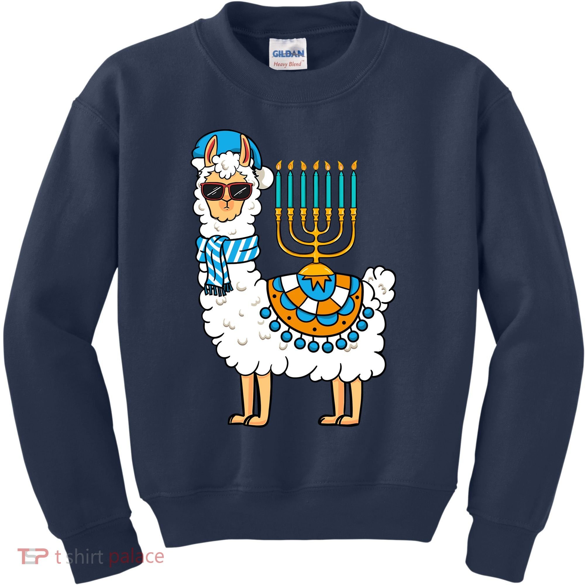 Menorah Hanukkah Llama Cute Alpaca Chanukah Kids Sweatshirt