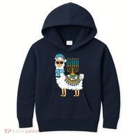Menorah Hanukkah Llama Cute Alpaca Chanukah Kids Hoodie thumb 0