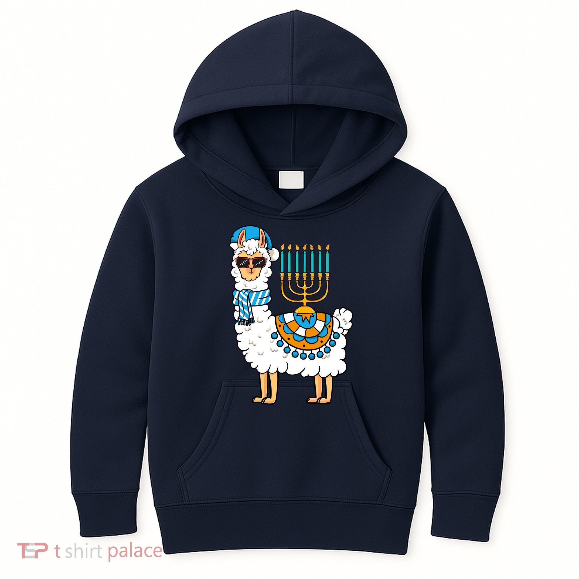 Menorah Hanukkah Llama Cute Alpaca Chanukah Kids Hoodie
