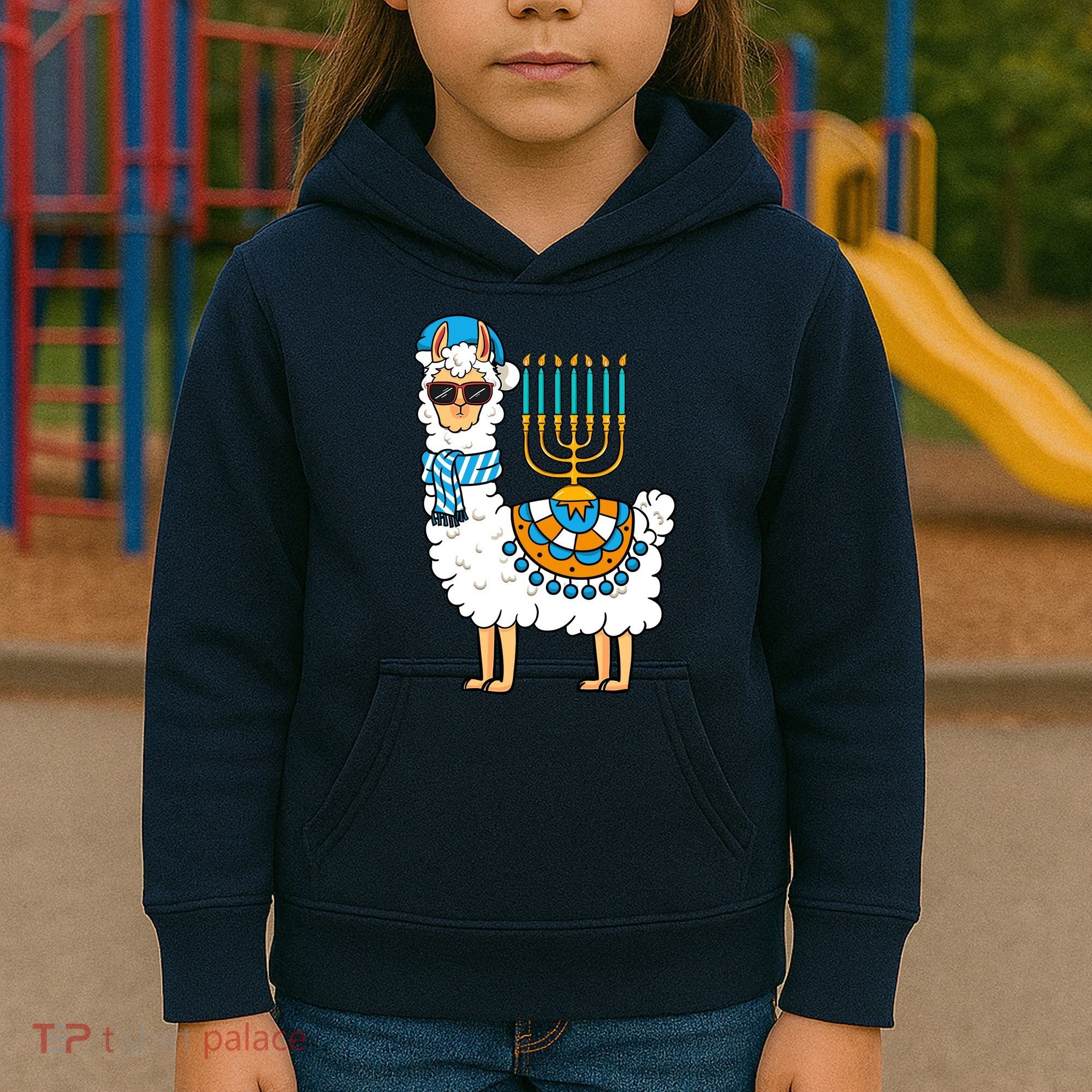 Menorah Hanukkah Llama Cute Alpaca Chanukah Kids Hoodie