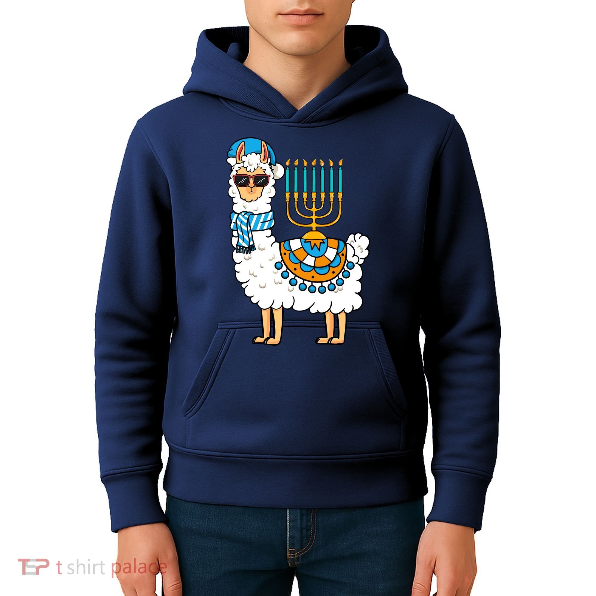 Menorah Hanukkah Llama Cute Alpaca Chanukah Kids Hoodie