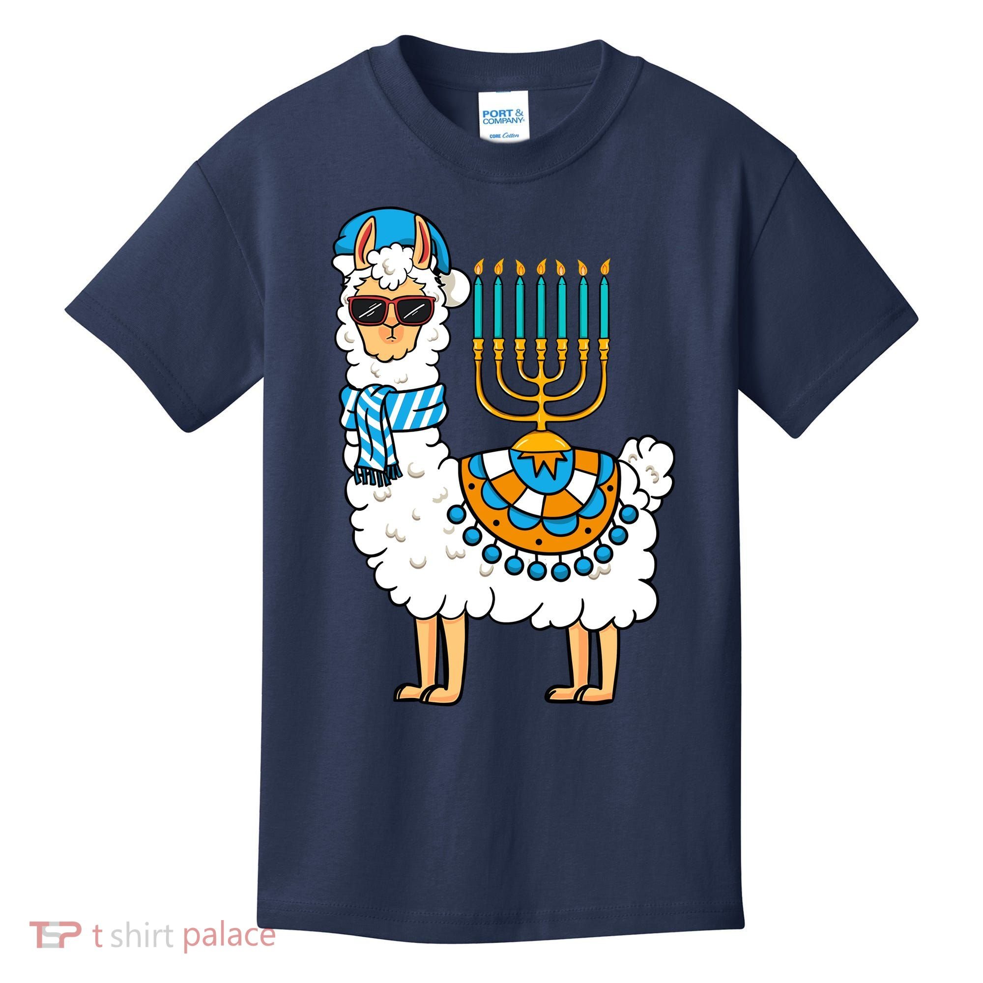 Menorah Hanukkah Llama Cute Alpaca Chanukah Kids T-Shirt