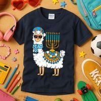 Menorah Hanukkah Llama Cute Alpaca Chanukah Kids T-Shirt thumb 3