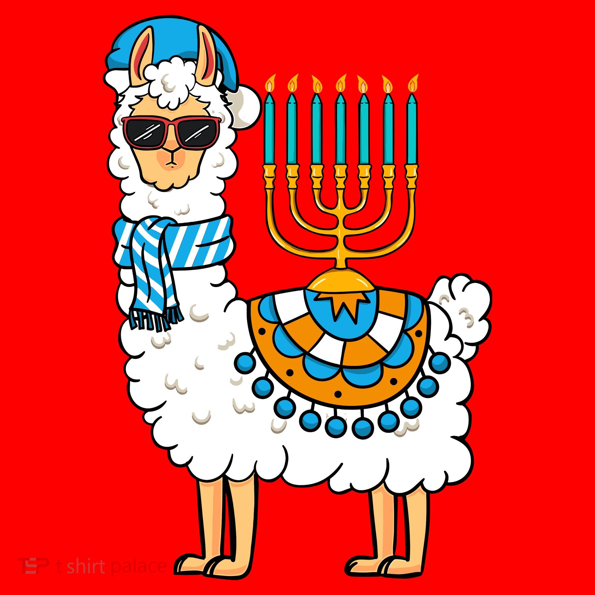 Menorah Hanukkah Llama Cute Alpaca Chanukah Santa Hat