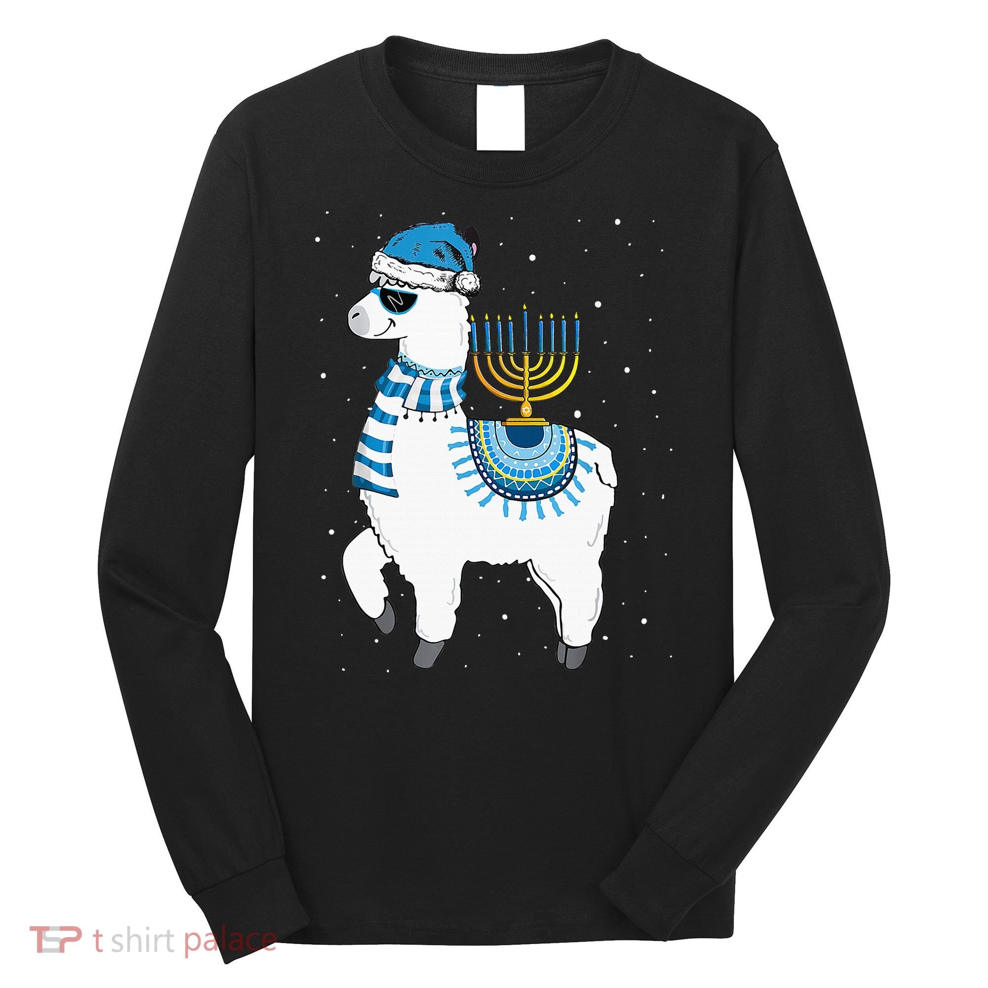 Menorah Hanukkah Llama Cute Alpaca Chanukah Christmas Pajama Long Sleeve Shirt