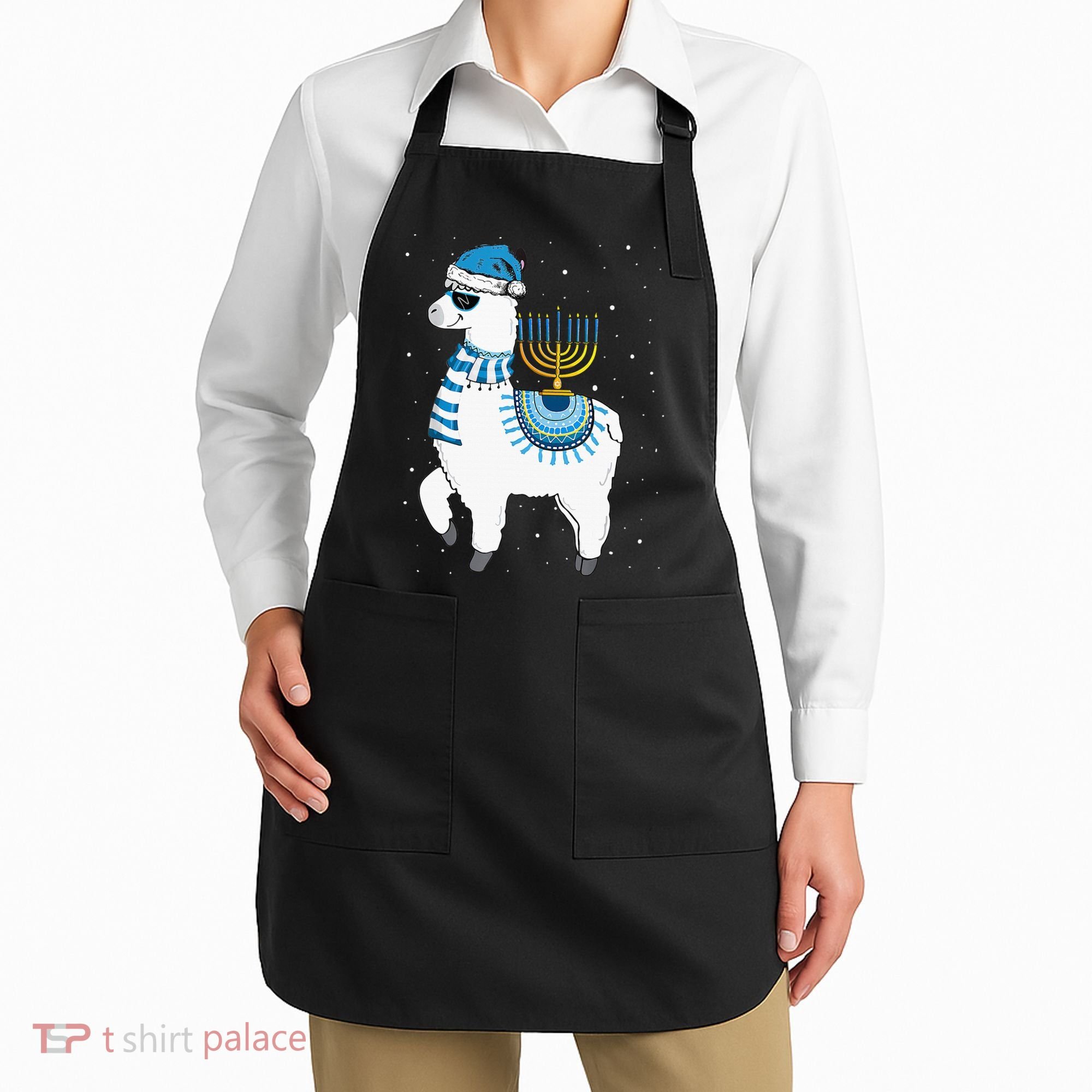 Menorah Hanukkah Llama Cute Alpaca Chanukah Christmas Pajama Apron