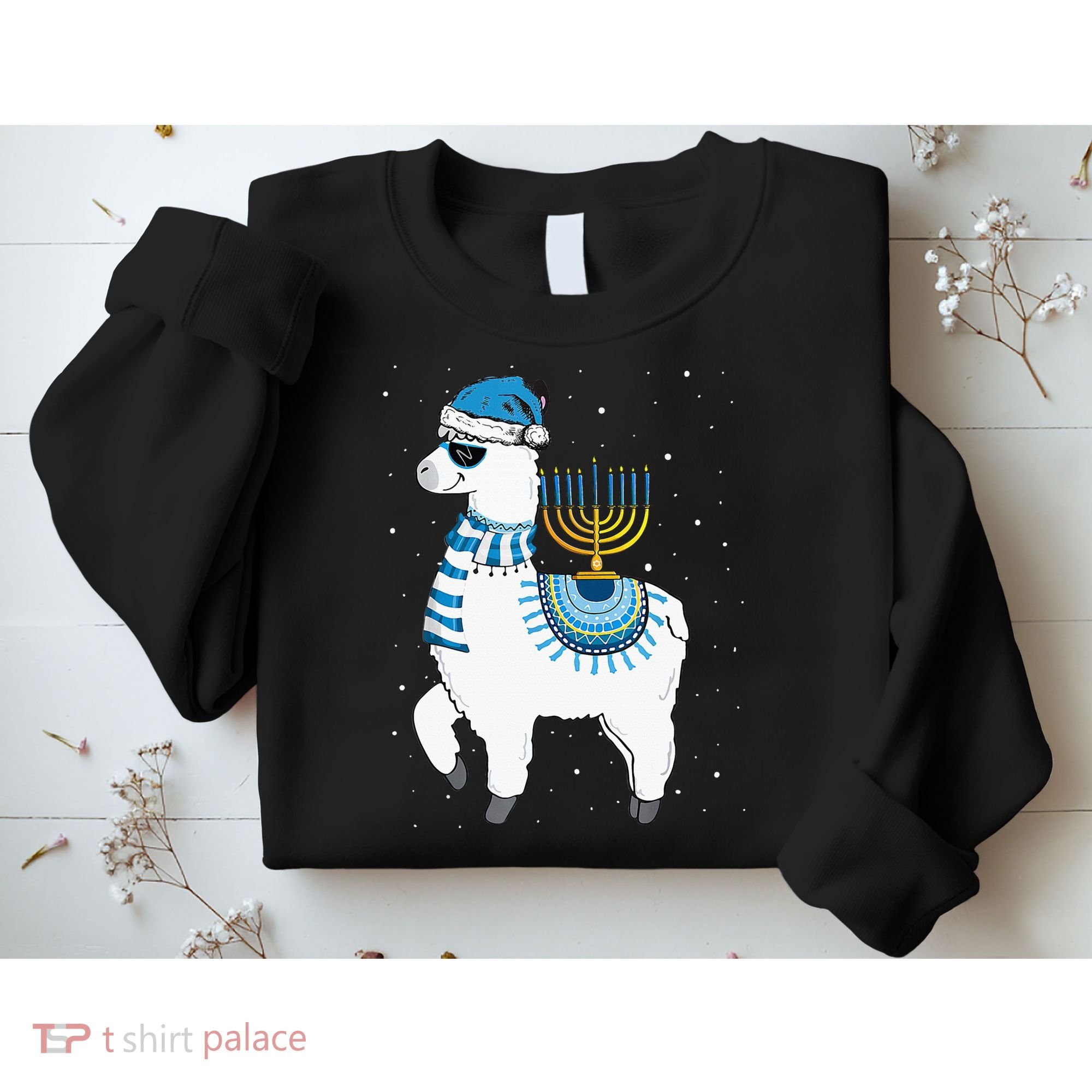 Menorah Hanukkah Llama Cute Alpaca Chanukah Christmas Pajama Sweatshirt