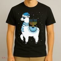 Menorah Hanukkah Llama Cute Alpaca Chanukah Christmas Pajama T-Shirt thumb 3