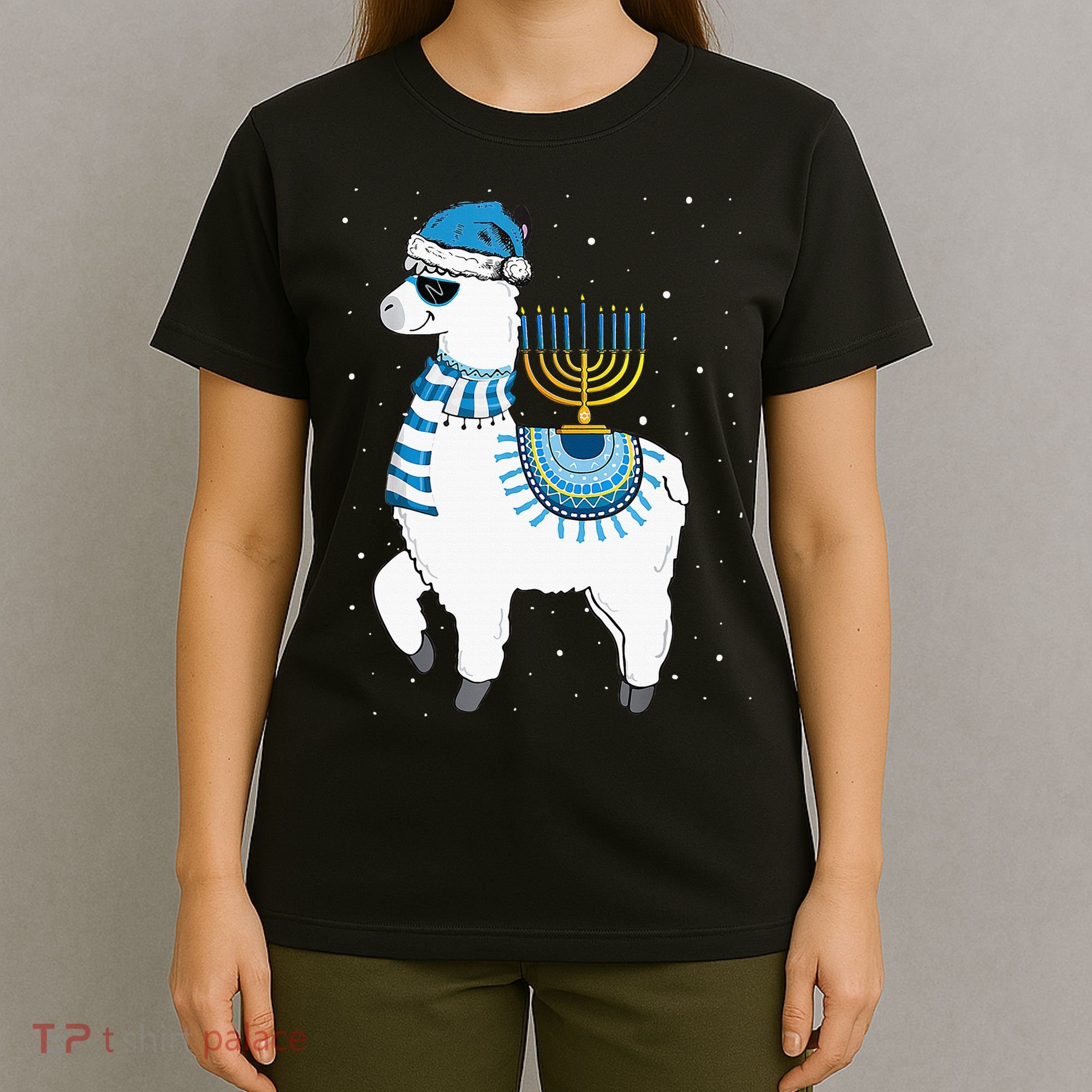 Menorah Hanukkah Llama Cute Alpaca Chanukah Christmas Pajama T-Shirt